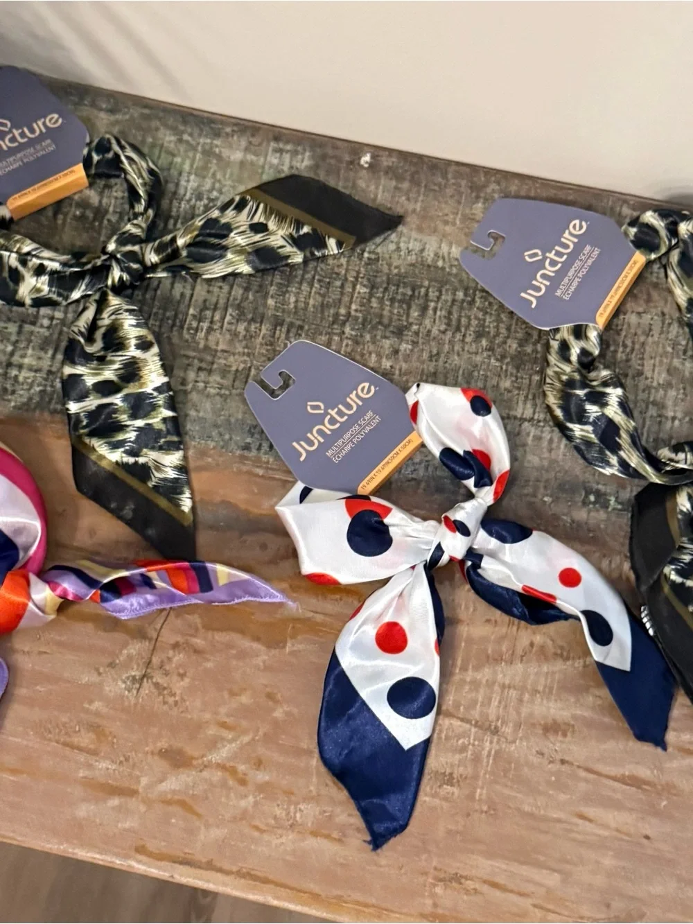 Set of 4 New trendy assorted Square Silky Neck Scarves. New with tag